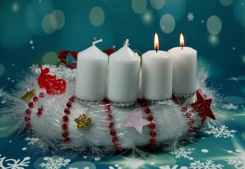 Second Advent Sunday/ candles on an advent wreath Stock Photos