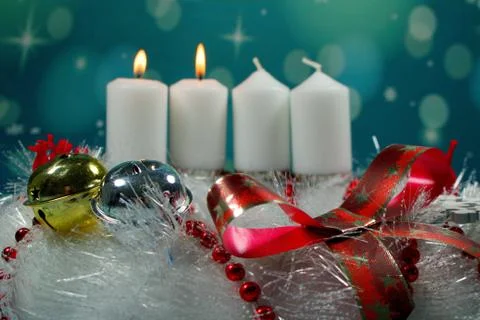Second Advent Sunday/ candles on an advent wreath Stock Photos