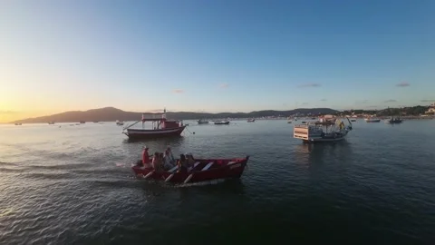 Second Amazing flight in Mar de dentro - Sunset and boats Stock-Footage 230151910
