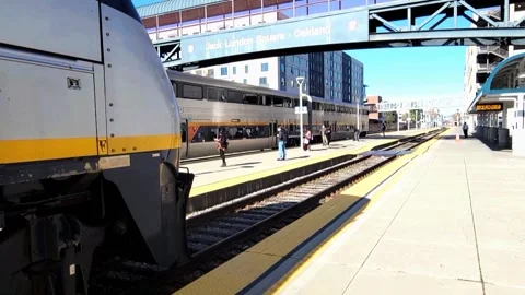 A Second Amtrak Passenger Train Enters Station Video stock 149949604