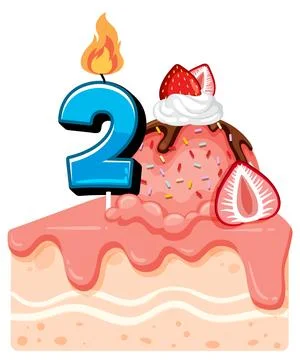 Second Birthday Cake with Ice Cream and Strawberries Stock Illustration