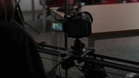 Second Camera on Slider During Commercial Video Production Stock Footage 325324429
