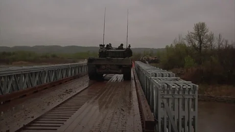 Second Canadian Mechanized Group crosses bridge, Exercise Maple Resolve 17 Stock Footage 75830130