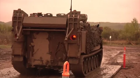 Second Canadian Mechanized Group crosses bridge, Exercise Maple Resolve 17 Stock Footage 75830274