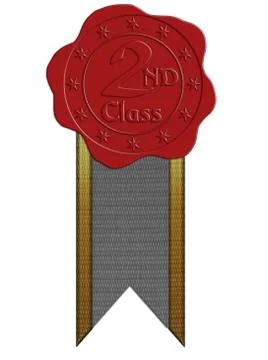 Second class red wax seal with ribbon Stock Illustration