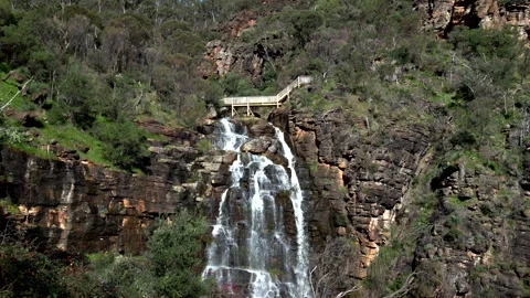 Second Falls waterfall and boardwalk at Morialta Conservation Park, Adelaide 4K Stock Footage 340453352