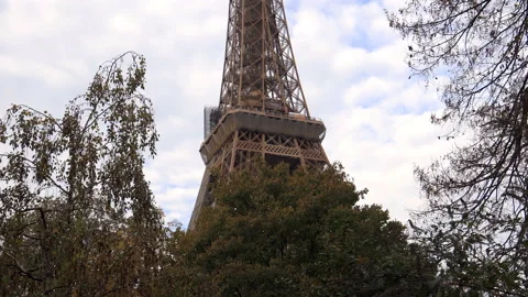Second floor of the Eiffel Tower and autumn trees in Paris, France in october Stock Footage 223663219