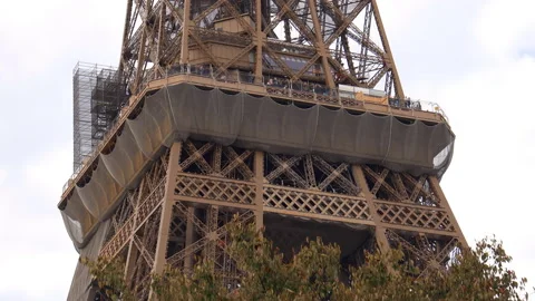 Second floor of the Eiffel Tower on sunny day with protective netsin Paris Stock Footage 223663236