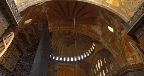 Second flour interior view of Hagia Sophia Complex. Istanbul. DJI-0950-01 스톡 동영상 102477763