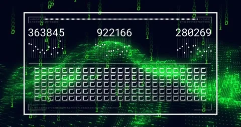 Second frame fading HUD around rolling green waveform showing changing metrics Stock Footage 330169551