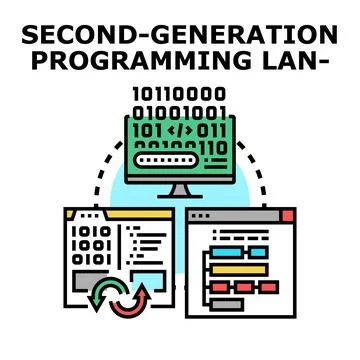 Second generation programming language icon illustrating development Illustration