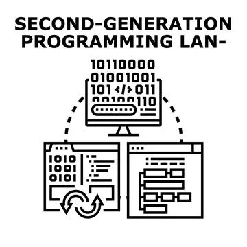 Second generation programming language icon illustrating development Stock Illustration