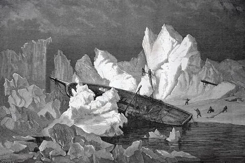 Second German North Polar Expedition shipwreck of the ship La Hansa between Stock Illustration