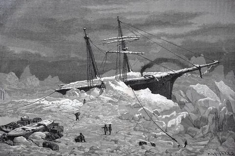 Second German North Polar Expedition polar expedition ship La Hansa trapped in Stock Illustration
