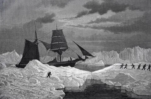 Second German North Polar Expedition polar expedition ship La Hansa is pulled Stock Illustration