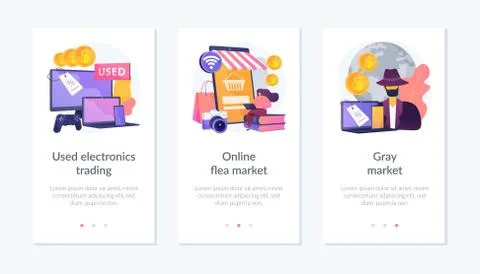 Second-hand device purchasing app interface template. Illustrazione stock