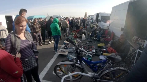 Second Hand Flea Market With People Shopping Stock Footage 99311794