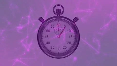 Second hand starting at zero ticking clockwise on stopwatch in violet network Stock Footage 311454668
