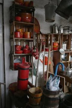 Second hand store - red Stock Photos