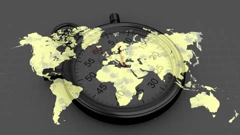 Second hand ticking map lighting and yellow highlights expanding while rotating 스톡 동영상 311454184