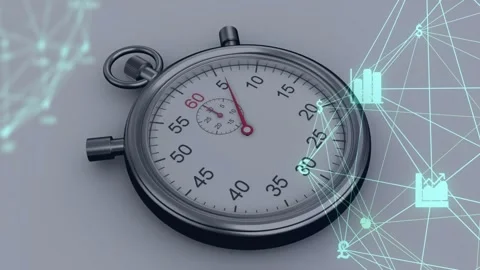 Second hand ticking on stopwatch starting mesh lighting and icons highlighting Stock Footage 326034963