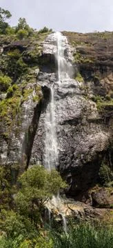 The second highest waterfall in Sri Lanka, Diyaluma falls in vertical closeup Stock Photos