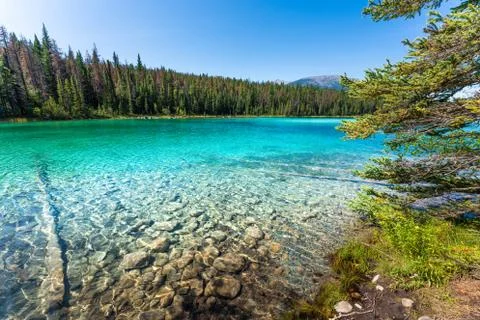 Second lake at Valley of Five Lakes, Jasper, Canadian Rockies, Canada. Stock Photos