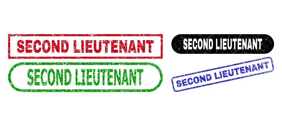 SECOND LIEUTENANT Rectangle Watermarks with Distress Style Stock Illustration