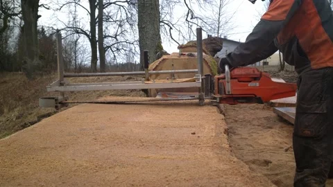 The second life of oak when sawing boards using a mobile chainsaw mill Stock Footage 151590655