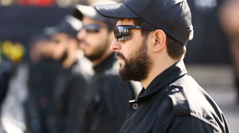 Second line of Hezbollah's guards that prevents people from reaching Nasrallah Stock Footage 63504916