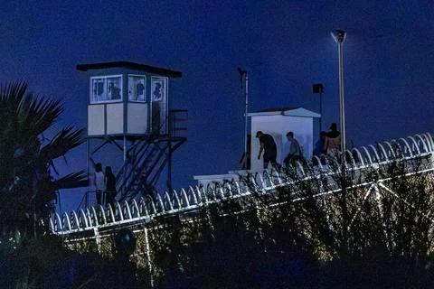 Second night of clashes at the frontier between Morocco and Melilla, Spain - 01  Stock Photos