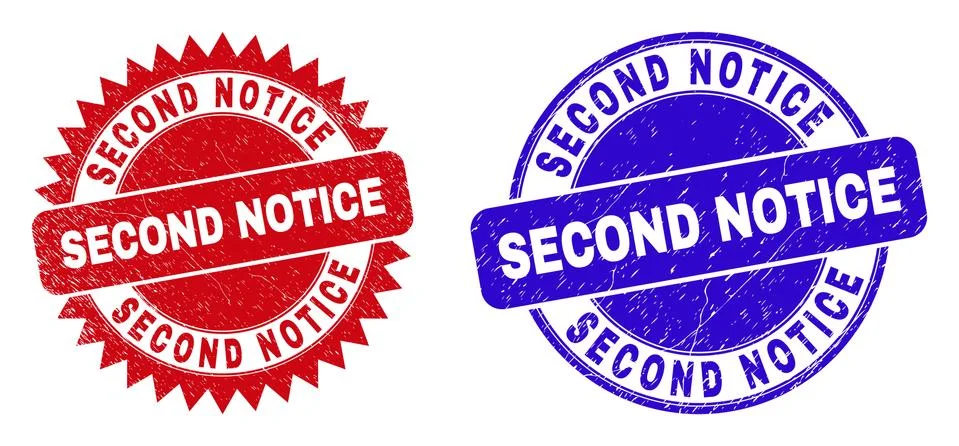 SECOND NOTICE Rounded and Rosette Stamp Seals with Distress Texture Stock Illustration