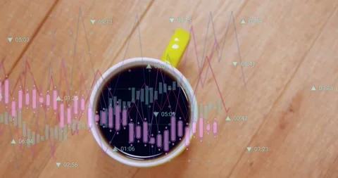 At second one chart overlay sliding across yellow cup fluctuating bars showing Stock Footage 318475237