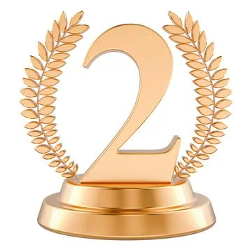 Second place, golden trophy cup. 3D rendering 스톡 일러스트