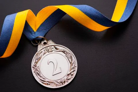 Second place runner-up silver medal on a ribbon Foto stock