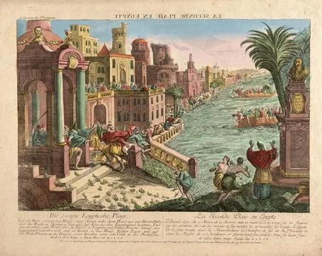 The second plague in Egypt. The plague of frogs. Stock Illustration