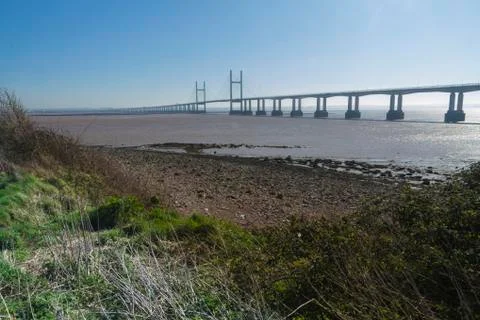 Second severn crossing, bridge over bristol channel between england and wales Stock Photos