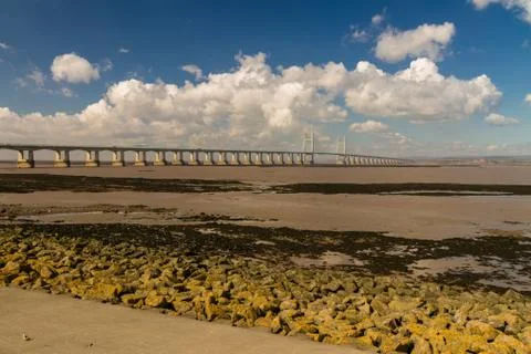 Second Severn Crossing, bridge over Bristol Channel between England and Wal.. Stock Photos
