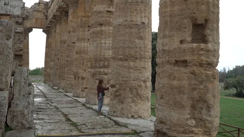 Second Temple of Hera  - a Greek temple in Paestum, Italy. 4K. Stock Footage 94985866