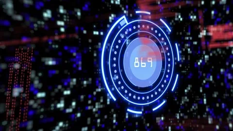 On second tick holo HUD updating numbers, rotating rings, red code overlaying, Stock Footage 328468699