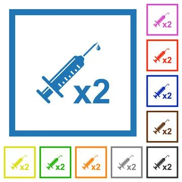 Second vaccine dose flat framed icons 스톡 일러스트
