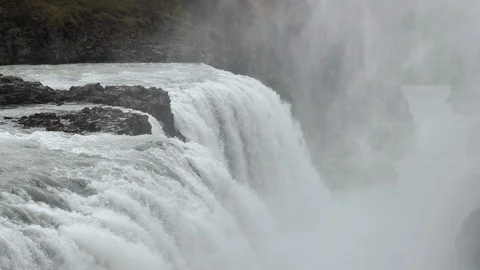 Second view of Gullfoss waterfall in slow motion, Iceland Stock Footage 89464326