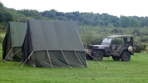 Second World War Air base camp in the rain 4K Stock Footage 114134957