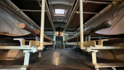 Second world war ambulance beds dolly out Stock Footage 285792066