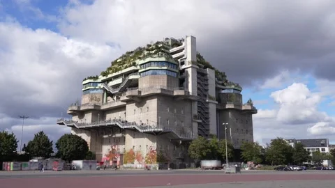 Second World War Bunker in Hamburg Transformed into Modern Green Rooftop Complex Stock Footage 296101063