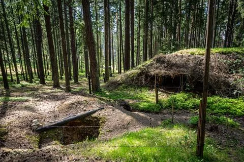 Second World War bunkers and trenches near Cesky Krumlov. Czech Republic. Stock Photos