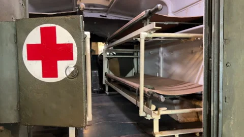Second world war medic ambulance interior Stock Footage 285792144