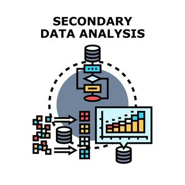 Secondary data analysis process developing business strategy Stock Illustration