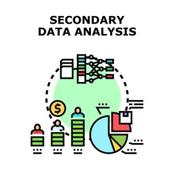 Secondary data analysis process diagramming information research Stock Illustration