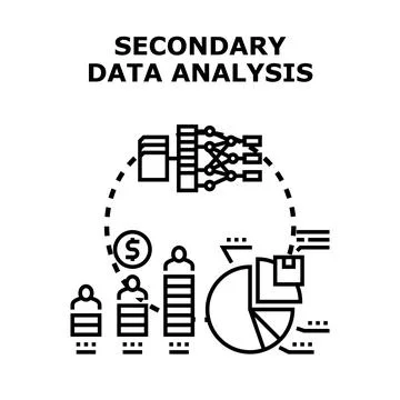 Secondary data analysis process diagramming information research Stock Illustration